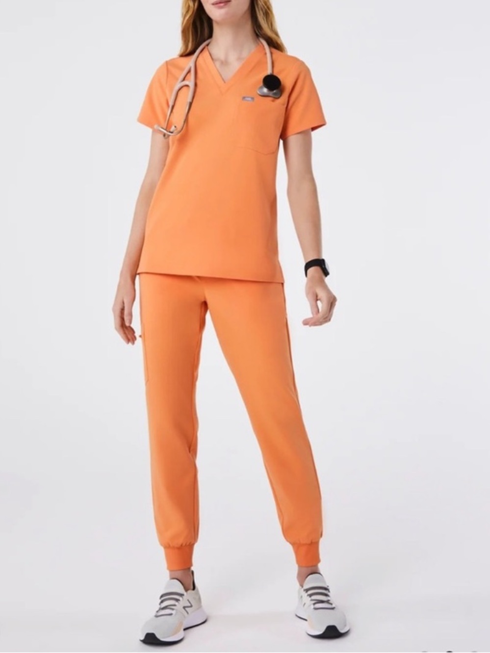 FIGS SET! Shaka Orange Catarina One Pocket Scrub Top and Zamora Scrub Joggers